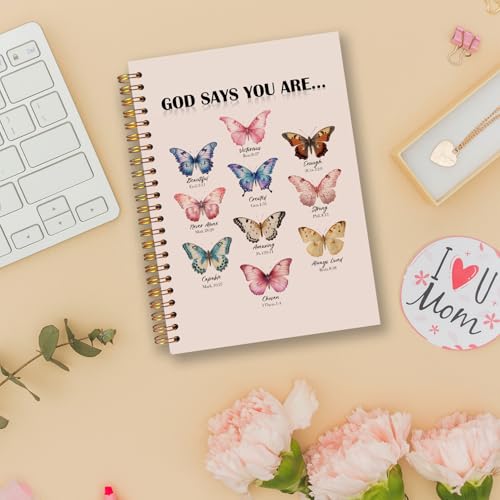 Butterfly Christian Spiral Notebooks, God Says You Are Bible Journal, Scripture Journals for Writing, Christian Gifts for Women, Religious Notebook for Note Taking, 5.5x8.3 Inch - color: white Bible Notebook-15