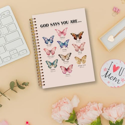 Butterfly Christian Spiral Notebooks, God Says You Are Bible Journal, Scripture Journals for Writing, Christian Gifts for Women, Religious Notebook for Note Taking, 5.5x8.3 Inch - color: white Bible Notebook-15