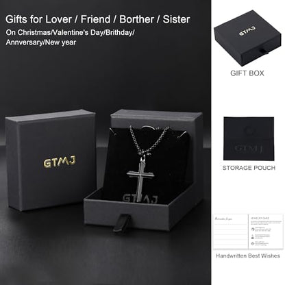 Stainless Steel Cross Necklace for Men with Adjustable Box Chain Christian Cross neckalce Gift - color: Black-A