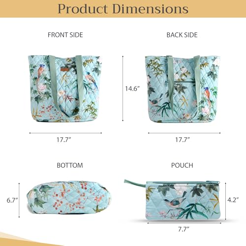Maison d' Hermine Shopping Bags Cotton Quilted Tote Bag with Zipper Pockets - color: 011 - Hokuzai - Blue