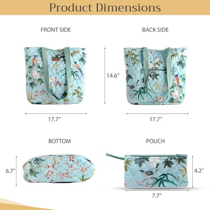 Maison d' Hermine Shopping Bags Cotton Quilted Tote Bag with Zipper Pockets - color: 011 - Hokuzai - Blue