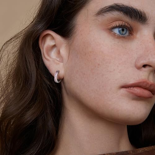 14K Gold Huggie Earrings for Women Silver Huggie Hoop Earrings Cubic Zirconia Huggie Earrings Stud Earrings Lightweight Dainty Hypoallergenic Earrings Jewelry Gifts - color: Silver Pink CZ Huggies