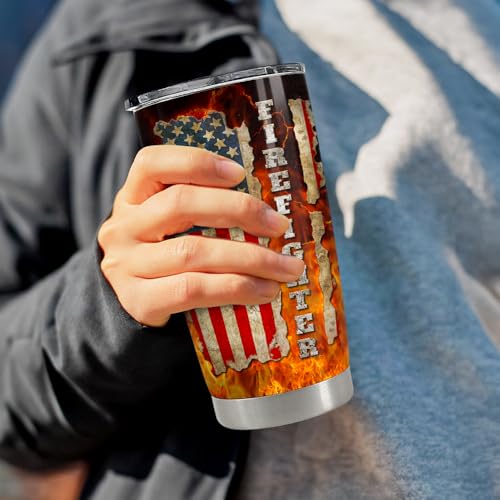 SANDJEST Firefighter Tumbler 20oz Stainless Steel Insulated Coffee Travel Mug Cup for Men Fireman Firefighters Gifts for Birthday Christmas Fathers Day - color: Firefighter