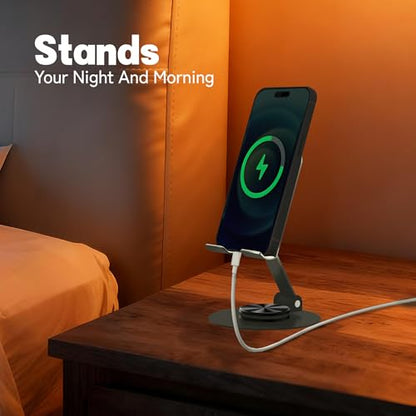 Metal Cell Phone Stand for Desk, Multi-Angel Adjustable 360° Rotation Desktop Phone Holder and Foldable Mobile Phone Stand, Compatible with All Smartphones, Gray - color: Gray