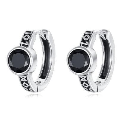 AOBOCO Black Hoops Earrings for Men Sterling Silver Viking Celtic Cross Heart Skull Round Triangle Hoop Earrings Birthday Father Day Christmas Jewelry Gifts for Men Women Friends - style: Black CZ Viking Hoops