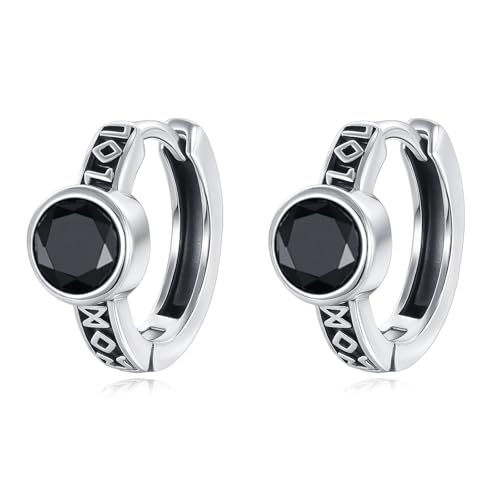AOBOCO Black Hoops Earrings for Men Sterling Silver Viking Celtic Cross Heart Skull Round Triangle Hoop Earrings Birthday Father Day Christmas Jewelry Gifts for Men Women Friends - style: Black CZ Viking Hoops