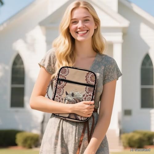 Suobstales Boho Mandala Horse Print Bible Cover Carrying Book Case for Women Men Lightweight Bible Bag Bible Protective with Handle and Zippered Pocket - color: Boho Mandala Horse