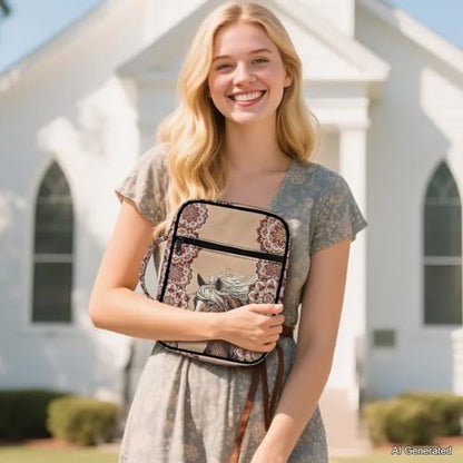 Suobstales Boho Mandala Horse Print Bible Cover Carrying Book Case for Women Men Lightweight Bible Bag Bible Protective with Handle and Zippered Pocket - color: Boho Mandala Horse