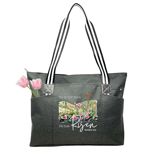 Brooke & Jess Designs Church Bags for Women - Bible Tote Bags for Women, Large Tote Bag for Womens with Zipper - color: Black Tessa He is Risen