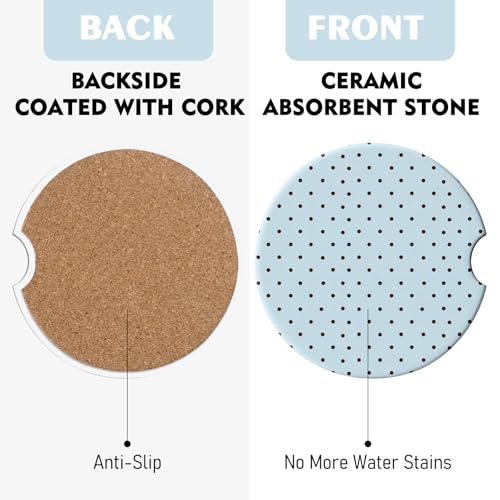 2 Pack Car Coasters for Cup Holders, Cute Car Accessories Interior (Blue Polka Dots) - color: Blue Polka Dots