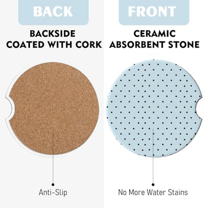 2 Pack Car Coasters for Cup Holders, Cute Car Accessories Interior (Blue Polka Dots) - color: Blue Polka Dots