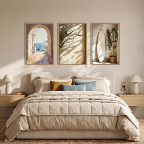 Large Coastal French Landscape Framed Canvas Wall Art Set -24"x36"x3 - color: French Landscape Wall Art, size: 24"L x 36"W