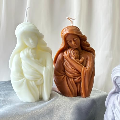 Virgin Mary Holding Baby Shaped Scented Candle,Enchanting Hand-Poured Aesthetic Soy Wax Aroma Decorative Candle for Table Photo Prop,Religious Celebrations,Baptism Essential,Baby Showers & Cozy Spaces