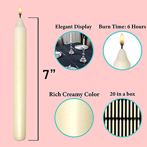 7 Inch Ivory Taper Candles 6 Hour Burning Candle Decorate Your Dinner Wedding Table Dripless and Smokeless Candle Unscented Fits Most candlesticks -20 Pack Household Candles