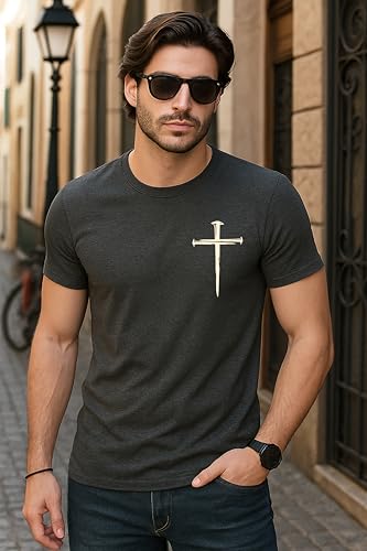 Christian Shirts for Men – Religious Jesus Shirt with Cross Graphic - color: Dark Gray, size: X-Large