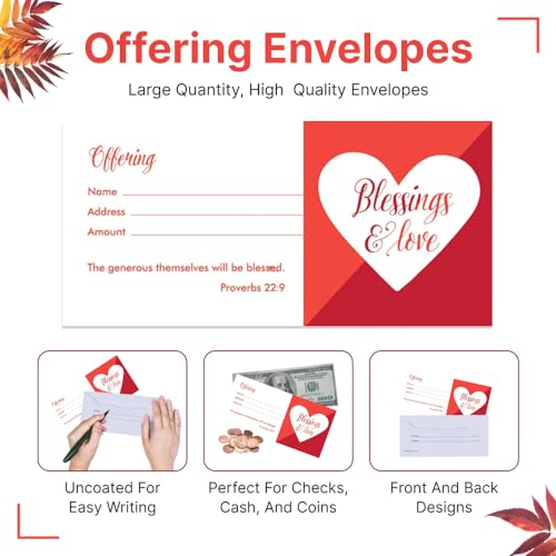 Church Offering Envelopes - Cash Envelopes For Tithes And Offering - Blessings & Love (NIV Scripture) - Pack of 100 - Swanson Christian Products