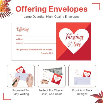 Church Offering Envelopes - Cash Envelopes For Tithes And Offering - Blessings & Love (NIV Scripture) - Pack of 100 - Swanson Christian Products