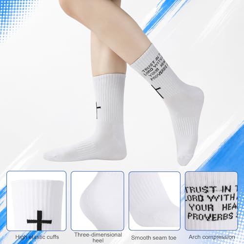 4 Pairs Christian Cross Socks Prayer Religious Socks - color: White, Gray