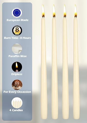 Hyoola Tall Taper Candles - 10 Inch Wool White Unscented Dripless Taper Candles - 8 Hour Burn Time - 4 Pack - color: Wool White, size: 10 Inch
