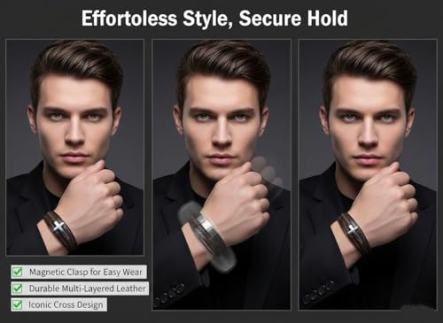 Stainless Steel Braided Leather Bracelet for Men Cuff Bangle Cross - color: 4 Colors