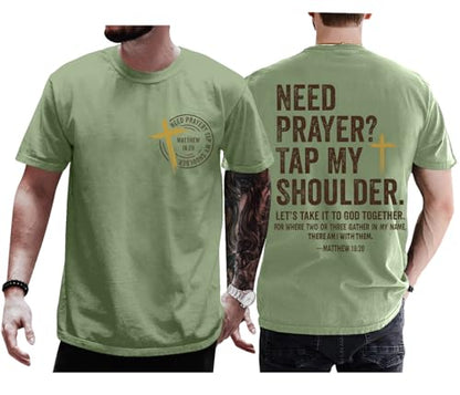Christian Shirts for Men Women Need Prayer Tap My Shoulder Shirt Christian Religious Faith Bible Verse Cross Shirt - color: Green, size: XX-Large