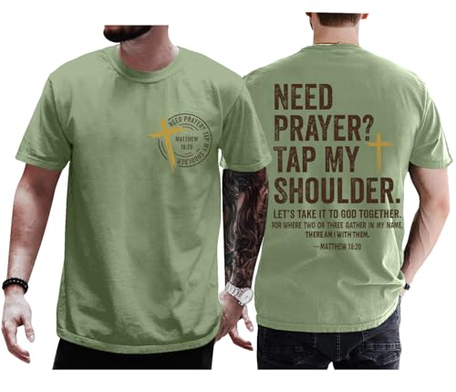 Christian Shirts for Men Women Need Prayer Tap My Shoulder Shirt Christian Religious Faith Bible Verse Cross Shirt - color: Green, size: X-Large
