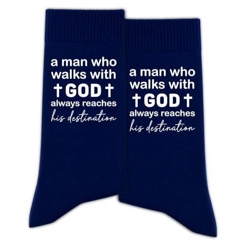 Christian Socks for Men Biblical Gifts for Dads Grandpa Husband - color: Navy Blue
