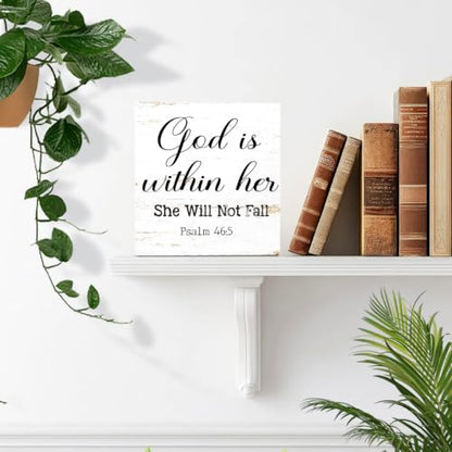 God Is Within Her She Will Not Fall Office Wooden Box Sign 5x5 In