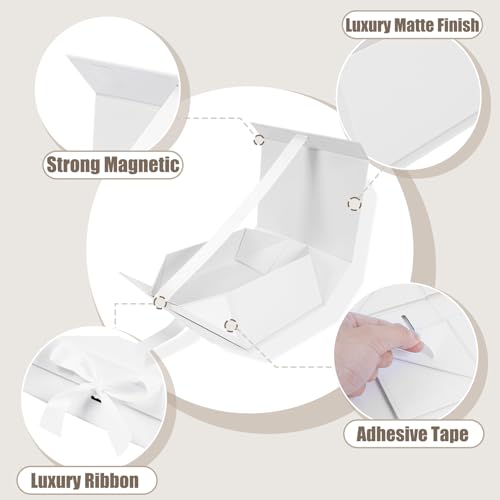 Aimyoo 5 Pack Large White Gift Box with Ribbon, 11.5x8.6x4.1 inch Groomsman Proposal Box for Presents with Magnetic Closure Lids, Rectangle Collapsible Luxury Box for Wedding, Christmas, Birthday - color: White 11.5x8.6x4.1 inch-5 Pack
