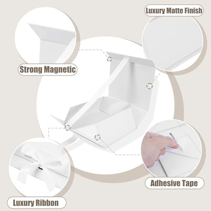 Aimyoo 5 Pack White Gift Box with Ribbon, 8.6x6.7x3.4 inch Groomsman Proposal Box for Presents with Magnetic Closure Lids, Rectangle Collapsible Luxury Box for Wedding, Christmas, Halloween, Birthday - color: White 8.6x6.7x3.4 inch-5 Pack