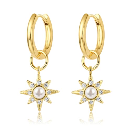 DAILY VIBES Cute Butterfly Star Cross Heart CZ Dangle Earrings for Women - color: Gold North Star CZ