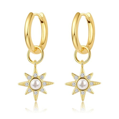 DAILY VIBES Cute Butterfly Star Cross Heart CZ Dangle Earrings for Women - color: Gold North Star CZ