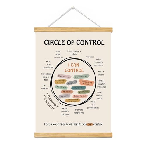 BAEMEFLE Boho Circle of Control Framed Inspirational Canvas Print, Positive Mindset Wall Decor for Therapist Counselor Office Homeschool Calm Down Corner 16x12 Inch (CIRCLE OF CONTROL, 16"L x 12"W, Framed) - color: CIRCLE OF CONTROL, size: 16"L x 12"W