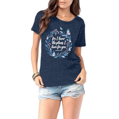 LBP Womens Christian Wildflowers Shirts Grow in Grace Shirt Bible Verse Faith-Based Tee Tops - color: Blue1, size: Medium