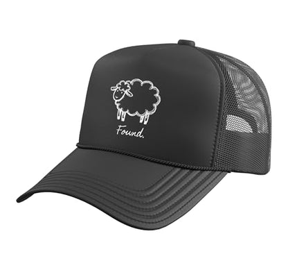 Found Minimalist Sheep Christian Psalm 23 Lamb Christian Trucker Hat with Adjustable Mesh Back - color: Black