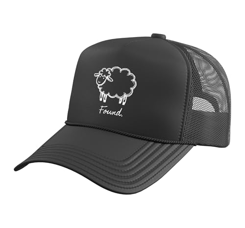 Found Minimalist Sheep Christian Psalm 23 Lamb Christian Trucker Hat with Adjustable Mesh Back - color: Black