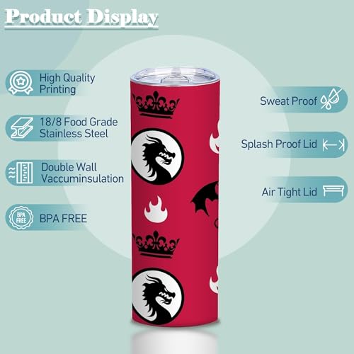 20oz Red Fire Dragon Crown Fantasy Stainless Steel Tumbler with Lid,1 Pcs - color: Dragon and Lion