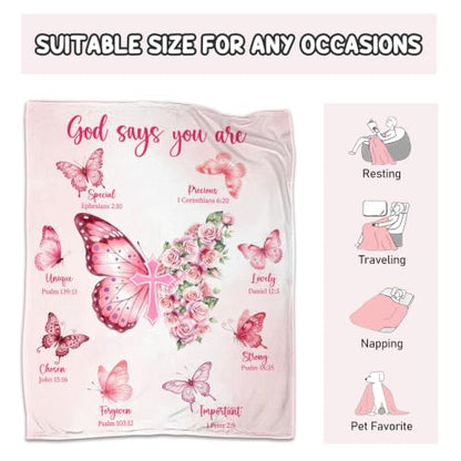 Christian Gifts for Women Faith God Says I Am Butterfly Blanket 50"x60" - color: God Says - Butterfly 02, size: 50"x60"