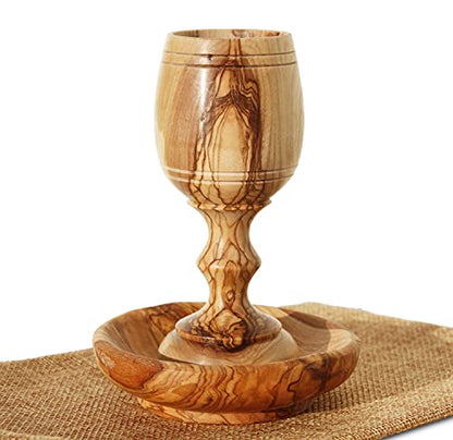 4.5" (Small) Olive Wood Communion Set from Bethlehem – Hand Carved Cup & Bread Tray for Lord's Supper, Eucharist & Kiddush – Authentic Worship Kit with Gift Bag - color: 1 Cup [Medium, Olive Wood Tray]