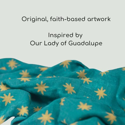 Our Lady of Guadalupe Catholic Baby Swaddle | Mary's Mantle Soft & Luxury Baby Muslin Cotton Swaddle Blanket | Newborn Essentials for Girls and Boys | 47" X 47" Our Lady of Guadalupe Stars Swaddle