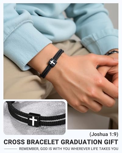 UNGENT THEM Cross Bracelet for Teen Boys Men, Christian Gifts with Card - style: 5th Grade Graduation