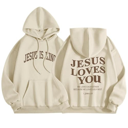Sulayesh Christian Jesus Loves You Hoodies Women Religious Faith God Jesus Is King Sweatshirts Bible Verse Inspirational Tops - color: Apricot, size: Small