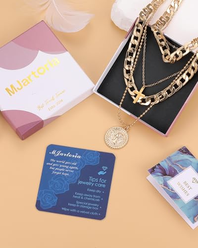 MJartoria Layered Necklaces for Women Trendy Retro Coin Pendant - color: Golden, style: A-Y-Retro Coin-Cross-5 in 1 Layered
