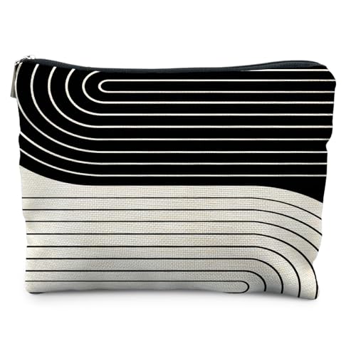 Abstract Boho Black White Makeup Bag for Women, Minimalist Black and White Cosmetic Bags,Gifts for For Mom Friends Teen Girl & Women,Neutral Mid Century Modern Art Zipper Makeup Pouch for Purse - color: Boho Black White