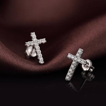 Han han 925 Sterling Silver Cross Earrings for Women and Men - style: D-CZ cross earrings