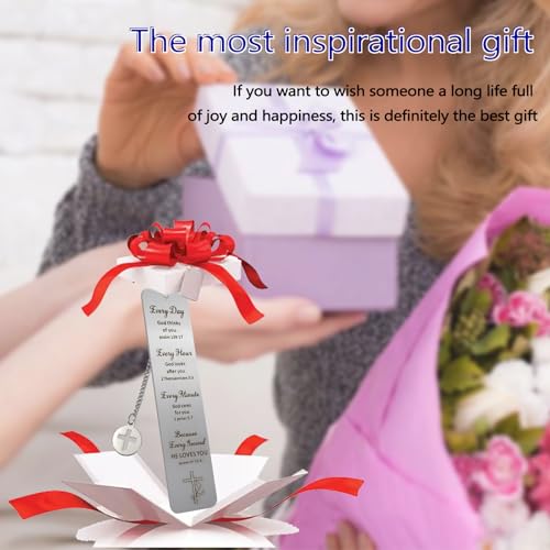 2 Pcs Stainless Steel Inspirational Bible Bookmarks with Church Cross Chain, Men Women Christian Book Markers for Reading, Metal Bookmarks for Book Lovers Religious Faith Gifts (C) - style: C