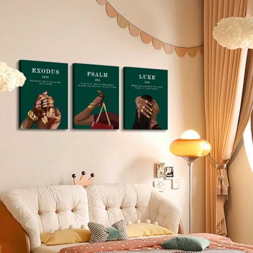 Black Women Wall Art Canvas Prints Green Bedroom Wall Decor, Bible Verse Framed Posters Girls Room Living Room Aesthetics Set of 3 (12x16 Inch) - color: Framed 12"x16" Green Scripture African American Art Set of 3