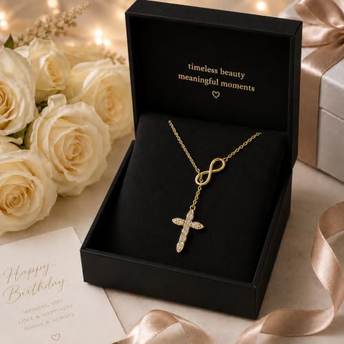 Cross Necklace 18k Gold Plated Christian Faith Jewelry Gift for Women - color: Infinity-Gold