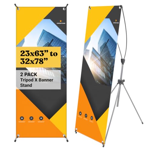 T-SIGN Tripod X Banner Stands - Adjustable 23”x63” to 32”x78” Banner Holder - size: 2 Pack