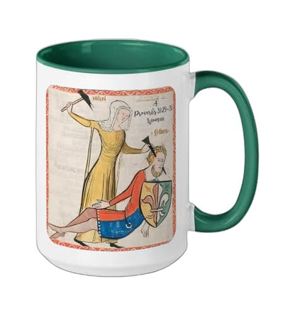 Proverbs 31 29 31 Woman Medieval Christian Art Design Ceramic Mug, Dark Green/White, 15oz - color: Dark Green/White, size: 15 Ounces